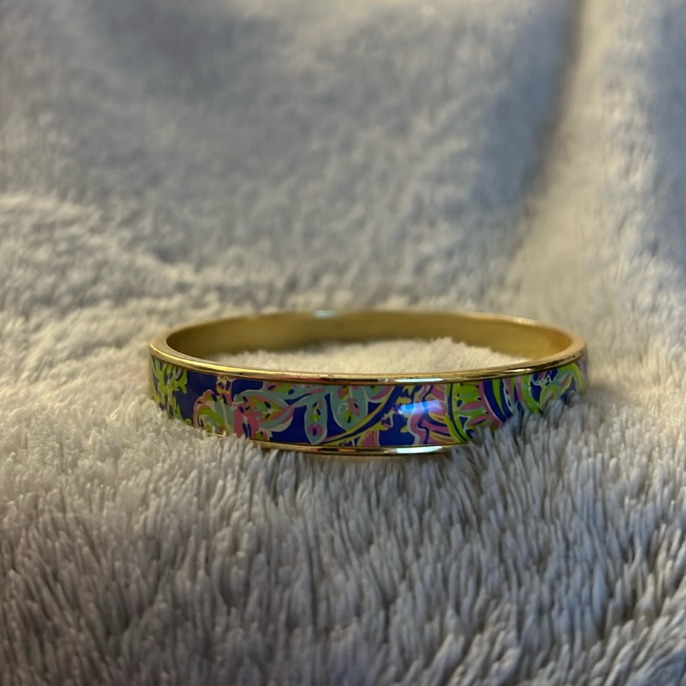 Lilly Pulitzer Gold-tone Enamel Bracelet with Blue, Pink and Green Leaf Design